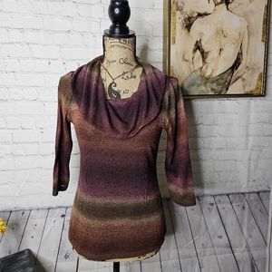 Christopher & Banks Petite ombre quarter sleeve cowl neck sweater